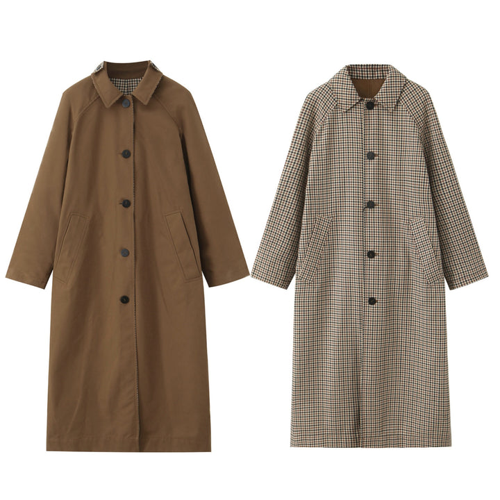 Women's longer minimalist trench coat with checked lining Mune Fashion