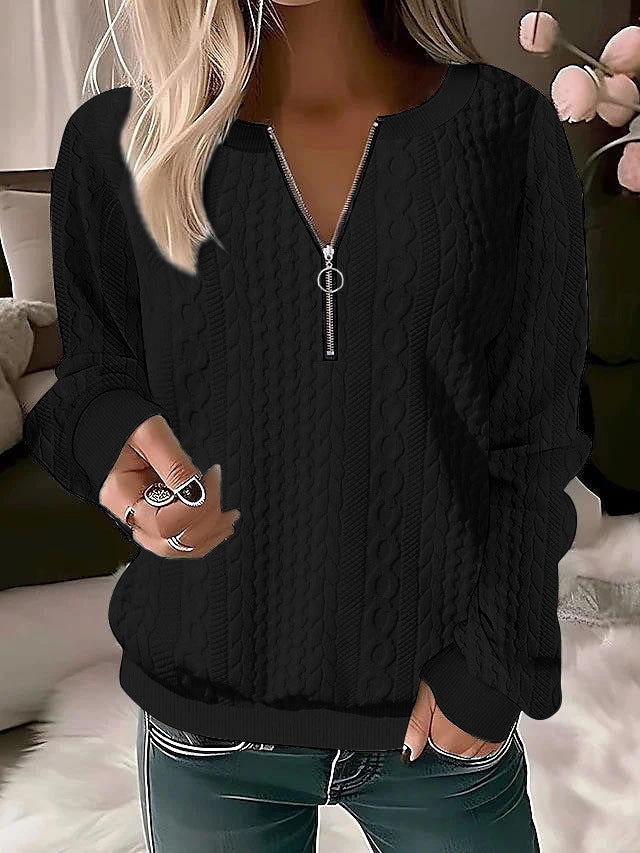 Women's knitted sweater with cable pattern and half zipper Mune Fashion