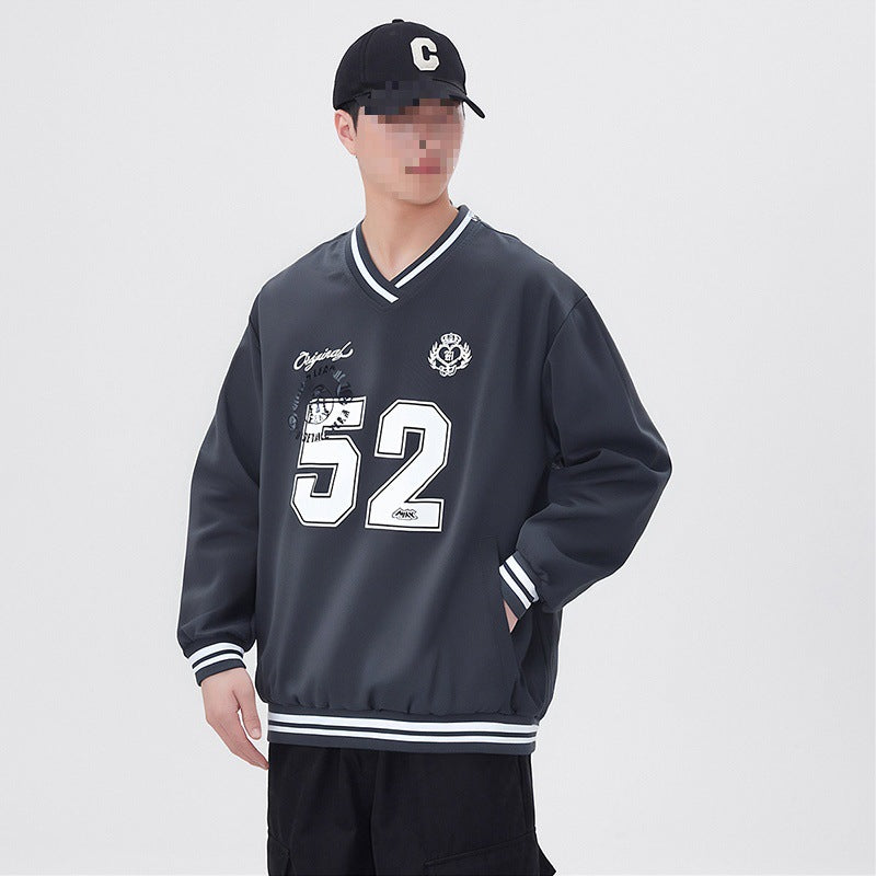 Men's Oversized V-Neck Sports Sweatshirt in College Look with Striped Cuffs Mune Fashion