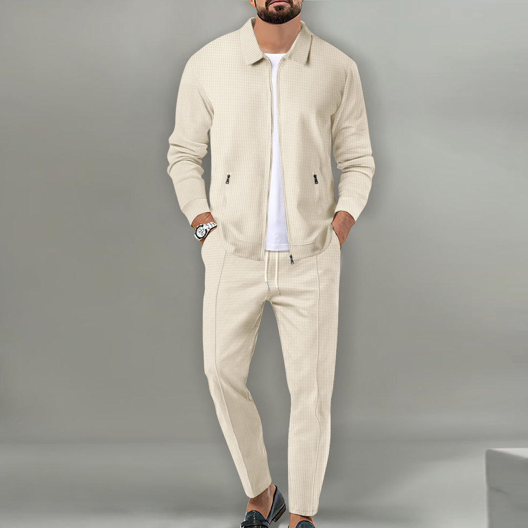 Men's casual waffle knit track set with zipper and drawstring Mune Fashion