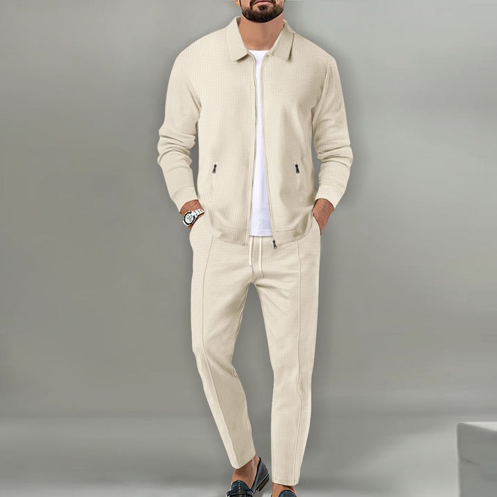 Men's casual waffle knit track set with zipper and drawstring Mune Fashion