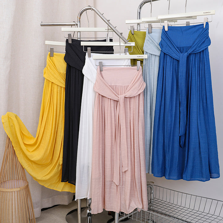Women's flowing maxi skirt with wrap-around waistband and fitted tie belt Mune Fashion