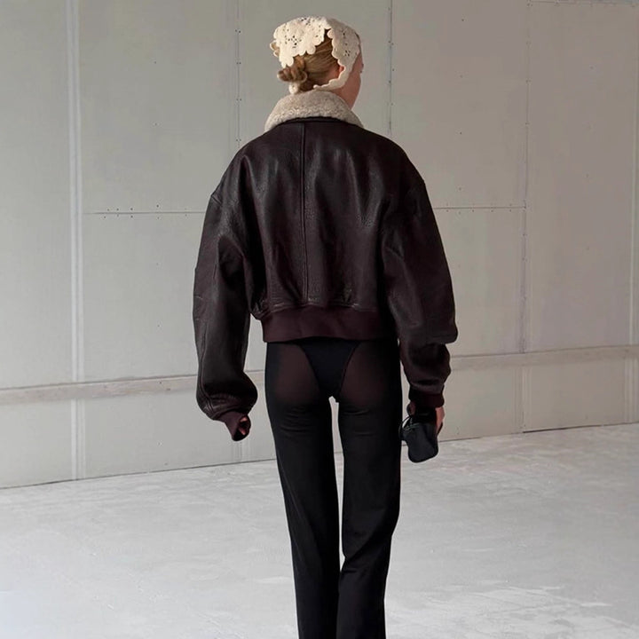 Ladies Oversized Pilot Jacket in Biker Bomber Style with Teddy Collar Mune Fashion