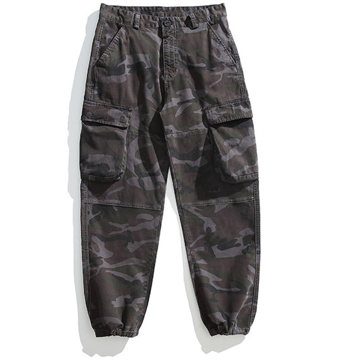 Men's Tactical Cargo Jogger Pants with Elastic Ankle Cuffs, Multiple Flap Pockets and Camouflage Pattern Mune Fashion