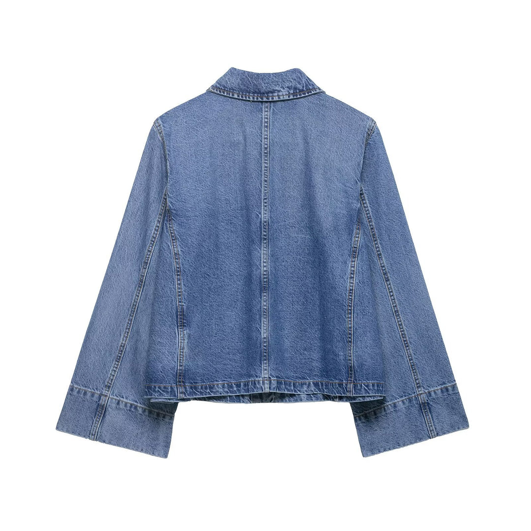 Women's Oversize Denim Jacket in Boxy Cut with Short Silhouette and Patch Pockets Mune Fashion