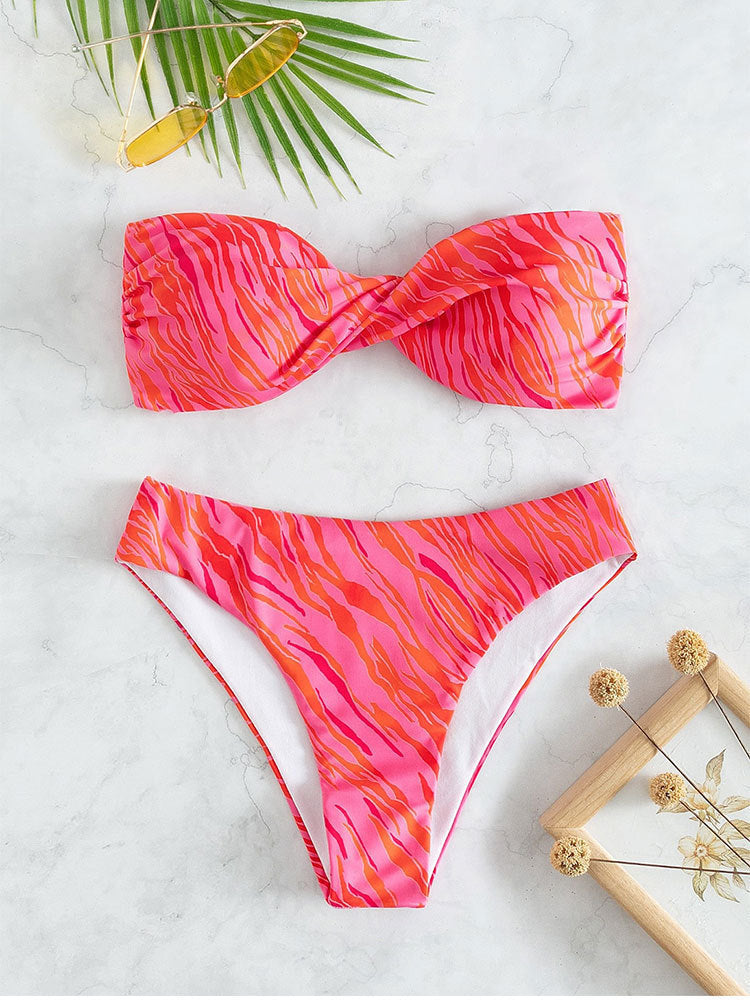 Women Bandeau Bikini Set with sophisticated wave patterns Mune Fashion