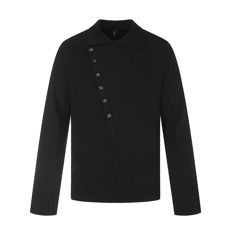 Men's Asymmetrical Shirt Jacket with Diagonal Button Placket and Clean Stand-Up Collar Mune Fashion