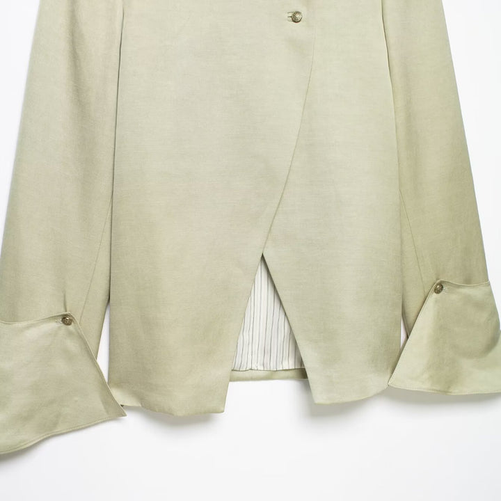 Women Asymmetric Jacket with Stand Collar and Bell Sleeves Mune Fashion