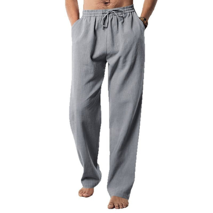 Men's soft linen-cotton lounge pants with elastic drawstring waistband, side pockets, and relaxed straight leg Mune Fashion