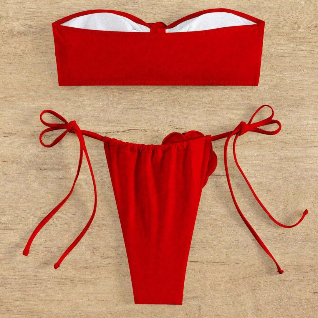 Women's bandeau bikini with decorative floral appliqués Mune Fashion