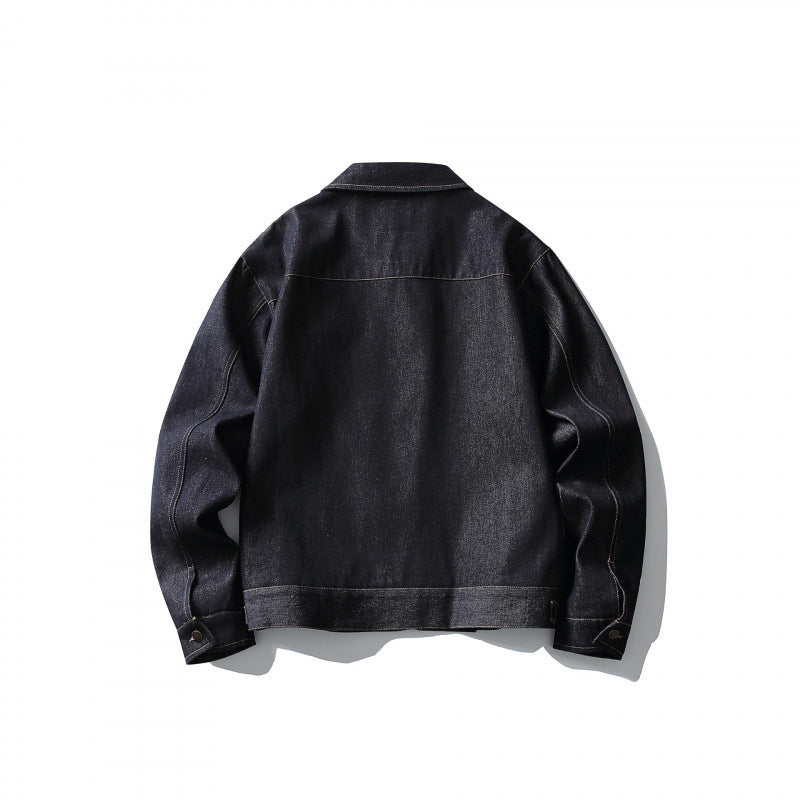 Men's Boxy Denim Jacket in Worker Style with Full Zip and Chest Pocket Mune Fashion