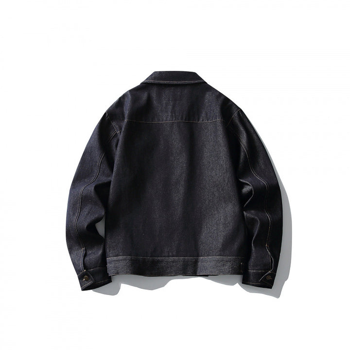 Men's Boxy Denim Jacket in Worker Style with Full Zip and Chest Pocket Mune Fashion