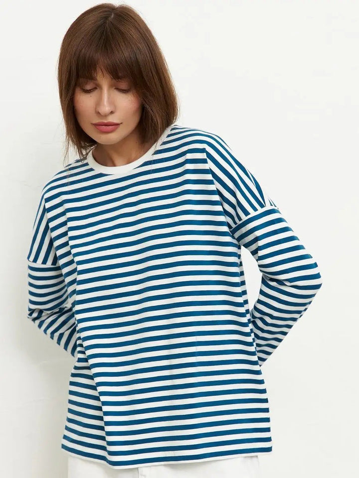 Women Casual Striped Long Sleeve Shirt Mune Fashion