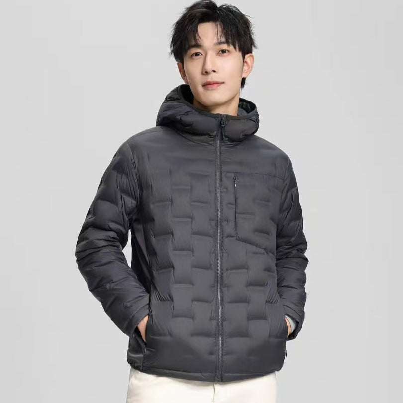 Men's Lightweight Quilted Hooded Winter Jacket with Square Quilted Pattern Mune Fashion