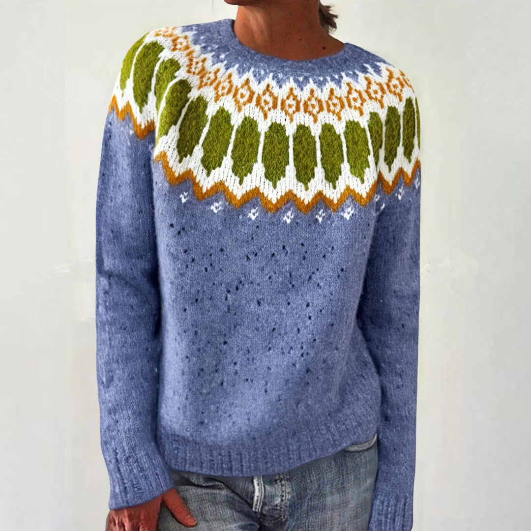 Women's Norwegian sweater made of wool blend with round neck and traditional Fair Isle yoke Mune Fashion