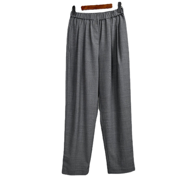 Women Wide High-Waist Fabric Pants with Elastic Waistband and Straight Leg Mune Fashion