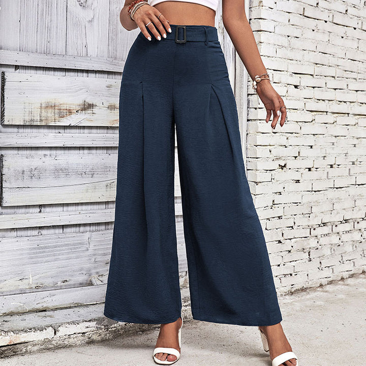 Women Elegant Culotte Pants with High Waist, Pleats and Decorative Loop Belt Mune Fashion