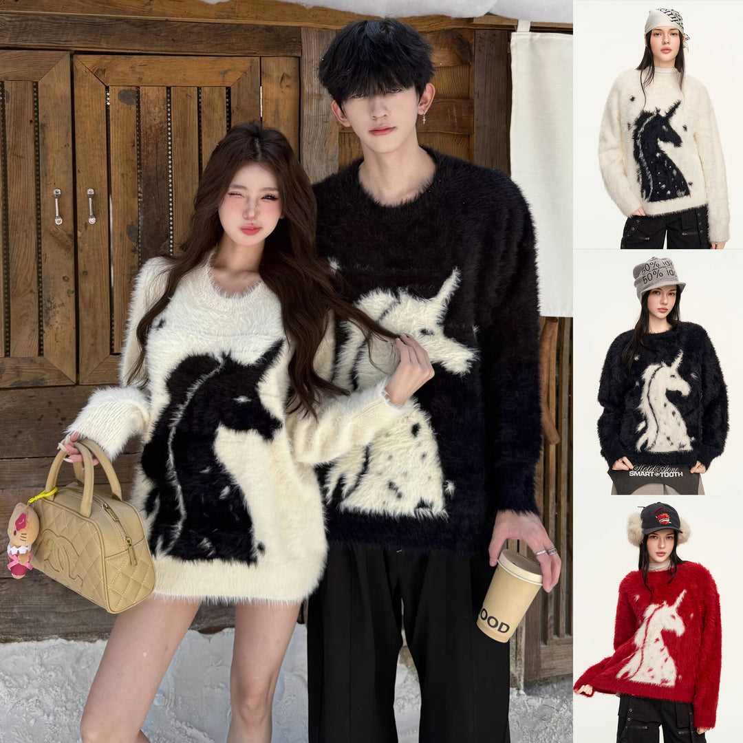Ladies Cozy Chunky Knit Sweater with Unicorn Motif Mune Fashion