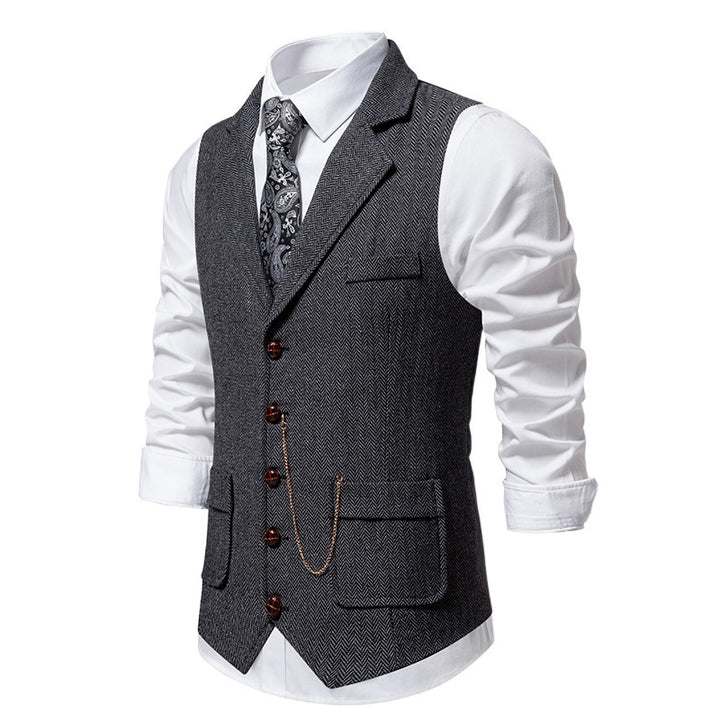 Men's vintage vest with lapel collar watch chain and breast pocket Mune Fashion