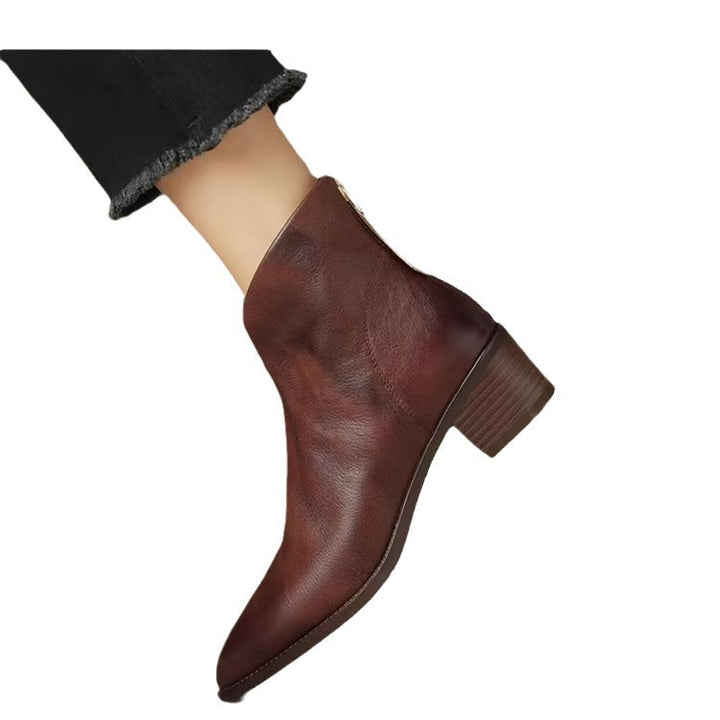 Women's pointed Chelsea-inspired ankle boot with asymmetric shaft and mid-high block heel Mune Fashion