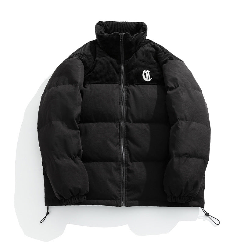 Women Padded Quilted Jacket with Cord Insert, Stand-up Collar and Zipper Mune Fashion