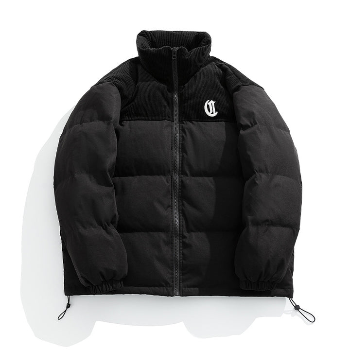 Women short padded quilted jacket with cord shoulder yoke and high stand-up collar Mune Fashion