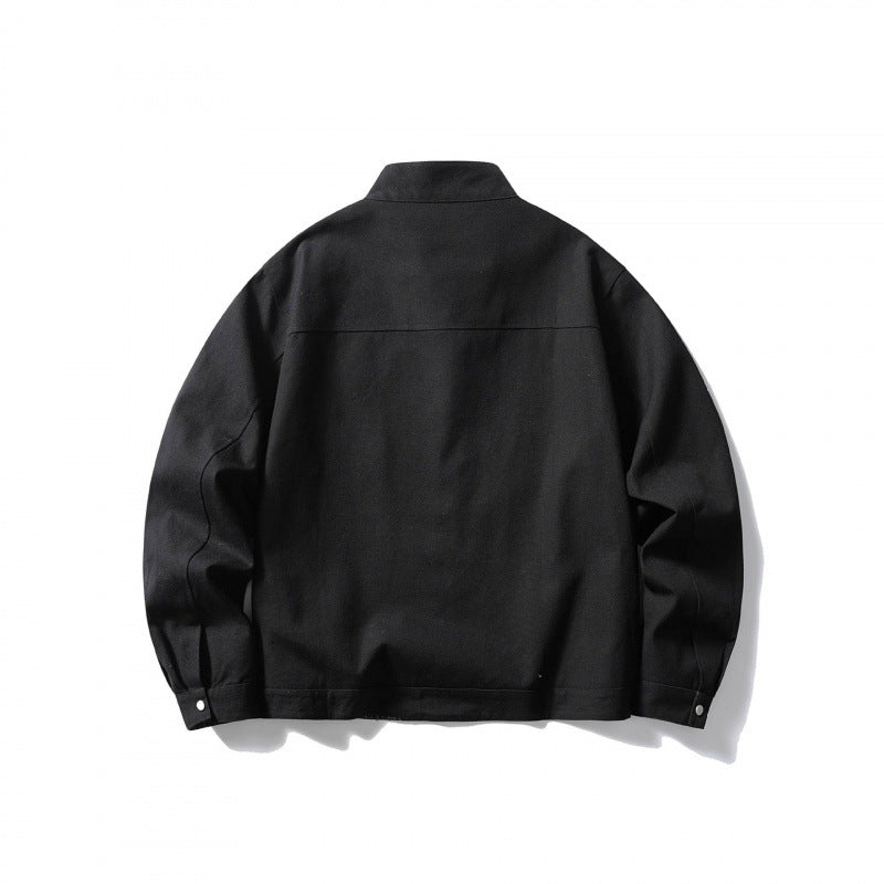Men's lightweight cotton canvas jacket with stand-up collar and plaid lining Mune Fashion