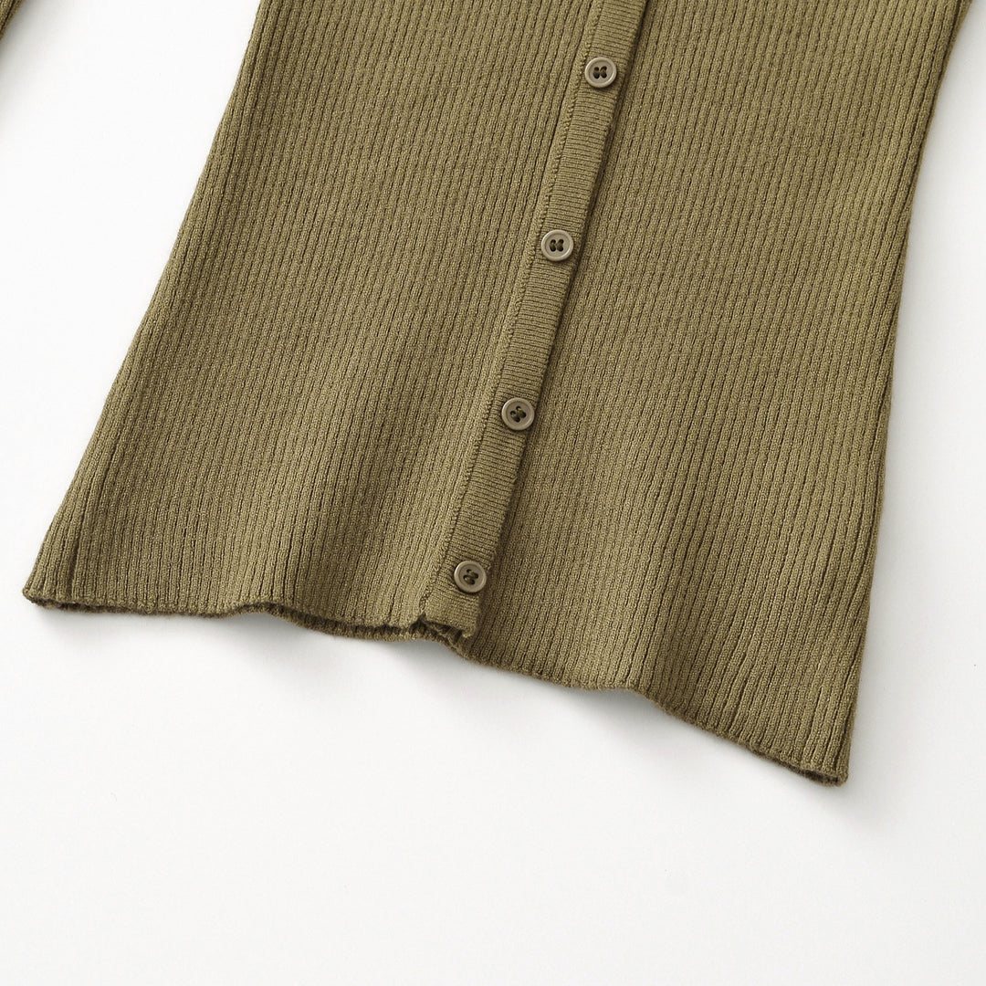 Women's Ribbed Fine Knit Cardigan with Deep V-Neck and Button Placket Mune Fashion