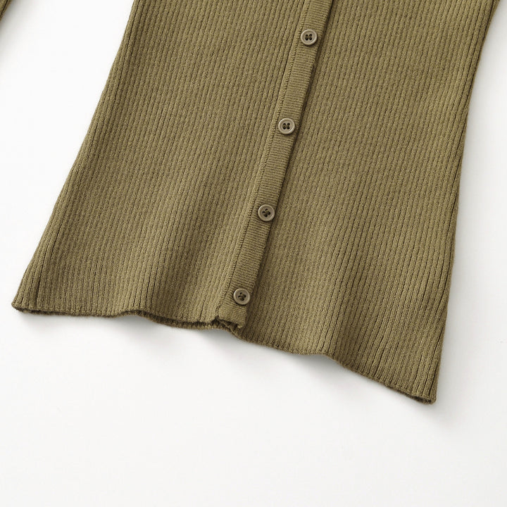 Women's Ribbed Fine Knit Cardigan with Deep V-Neck and Button Placket Mune Fashion