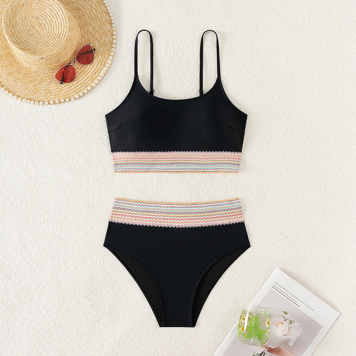 Women’s Sporty Bikini Set with High Waist and Colorful Wave Pattern Mune Fashion