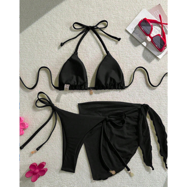 Ladies triangle bikini set with playful wrap skirt and adjustable straps Mune Fashion
