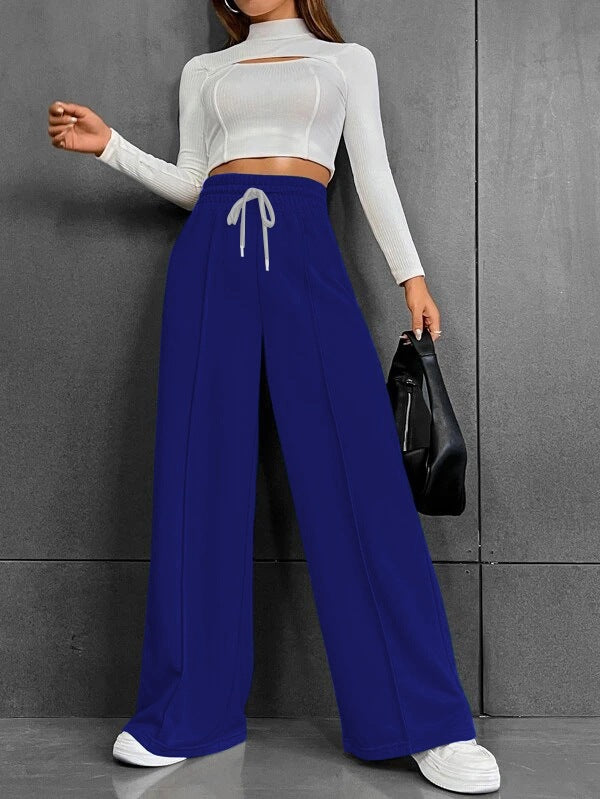 Women's wide High-Waist Palazzo jogging pants with drawstring and crease Mune Fashion