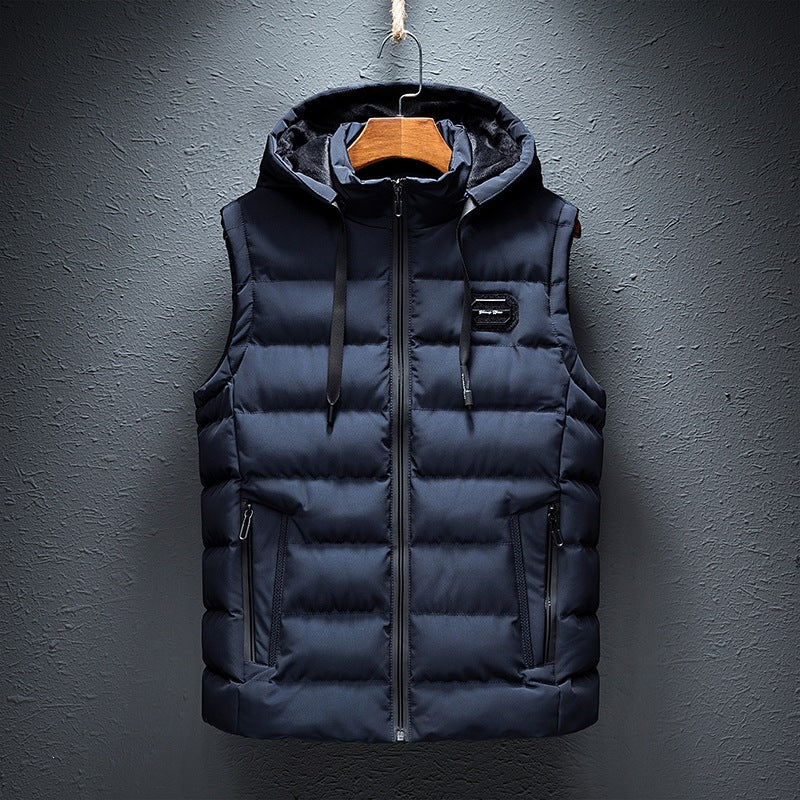 Men's quilted hooded vest with windproof microfiber cover, stand-up collar & zippered pockets Mune Fashion