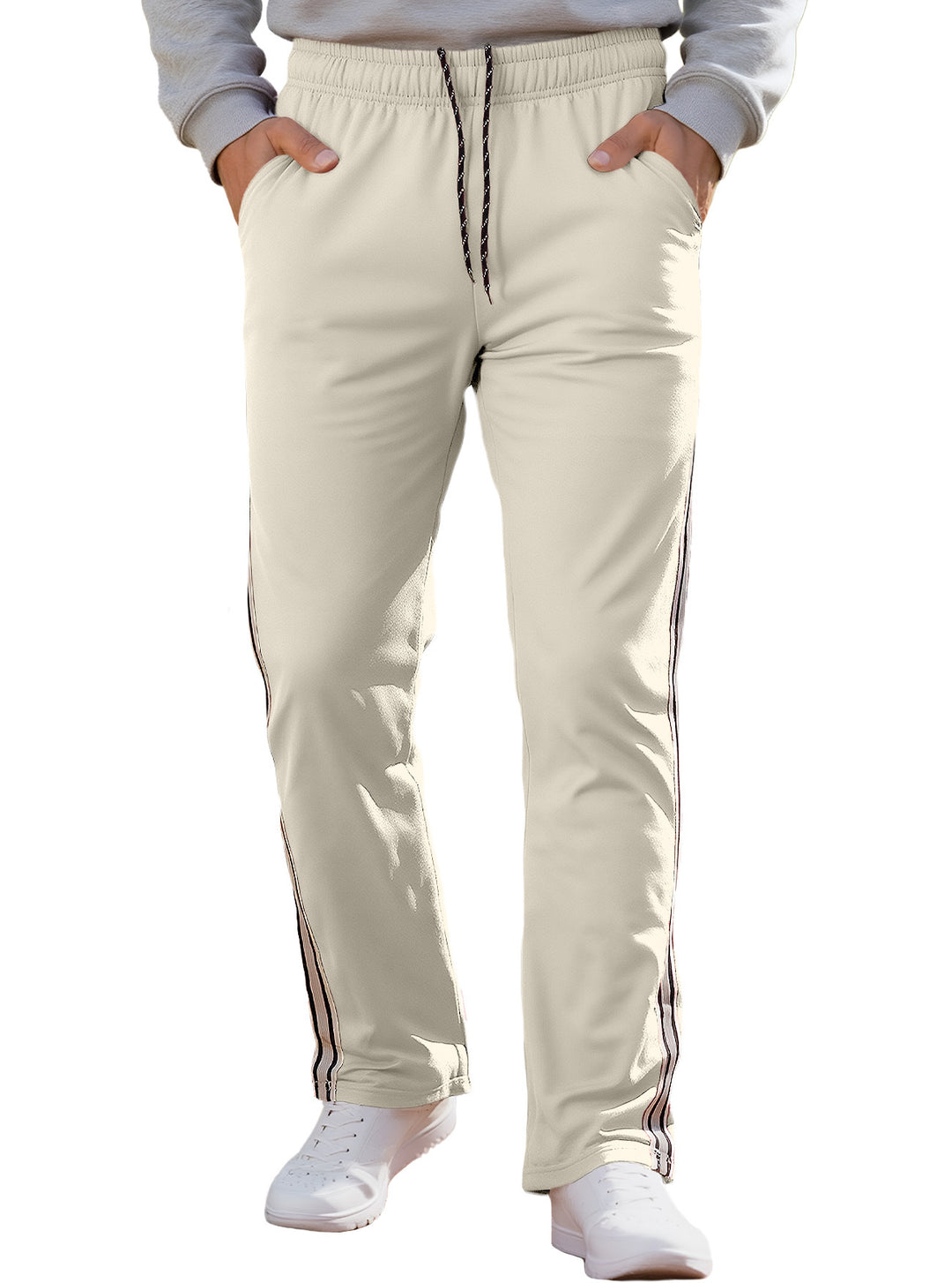 Men's Nan Retro Track Pants with Tapered Leg, Elastic Waistband, Drawstring, and Side Stripes Mune Fashion