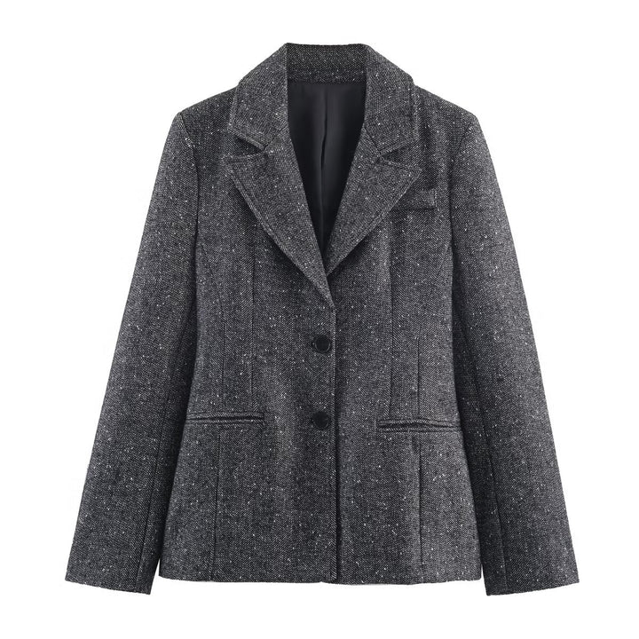 Women Tailored Tweed Blazer with Seam Details and Fine Wool Texture Mune Fashion