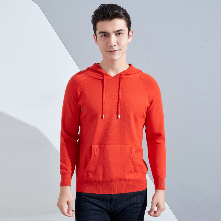Men's Lightweight Hooded Fine Knit Sweater with Kangaroo Pocket and Raglan Sleeves Mune Fashion