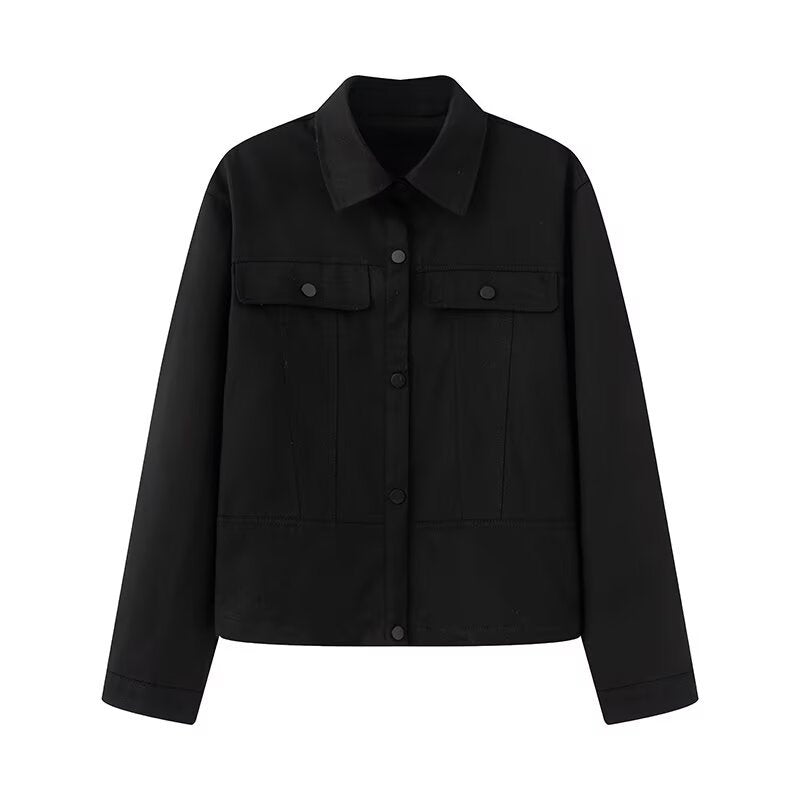 Women's lightweight canvas field jacket with tailored darts, patch pockets, and concealed snap button placket Mune Fashion