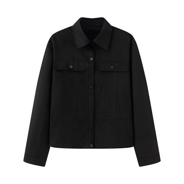 Women's lightweight canvas field jacket with tailored darts, patch pockets, and concealed snap button placket Mune Fashion