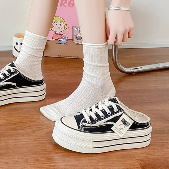 Women Trendy Platform Sneaker with Open Heel and Lacing Mune Fashion