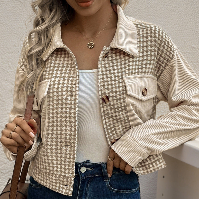 Ladies Fashionable Checked Cord Jacket Mune Fashion