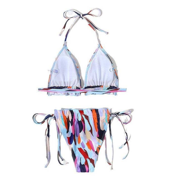 Women Triangle Bikini with Double Ruffle Design and Adjustable Tie Band Mune Fashion