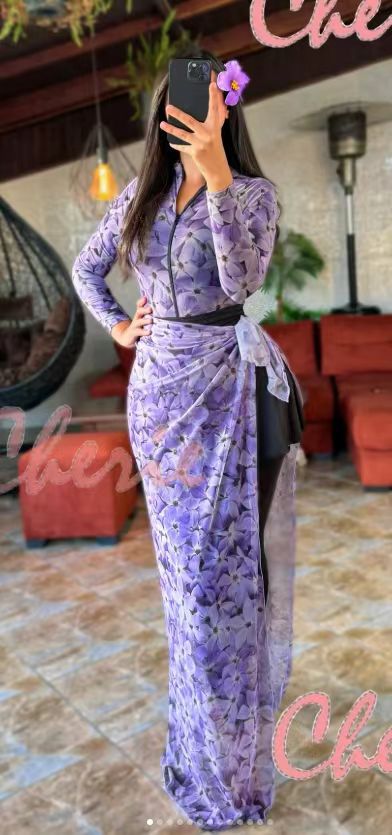Women Elegant Maxi Dress with Floral Details Mune Fashion