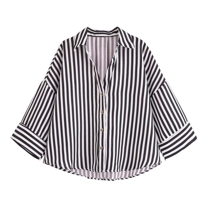Women's relaxed oversized shirt blouse with wide collar and three-quarter sleeves Mune Fashion