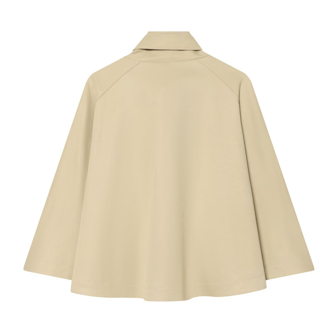 Ladies Short Trench Cape with Stand-up Collar, Shoulder Epaulettes and Double Button Placket Mune Fashion