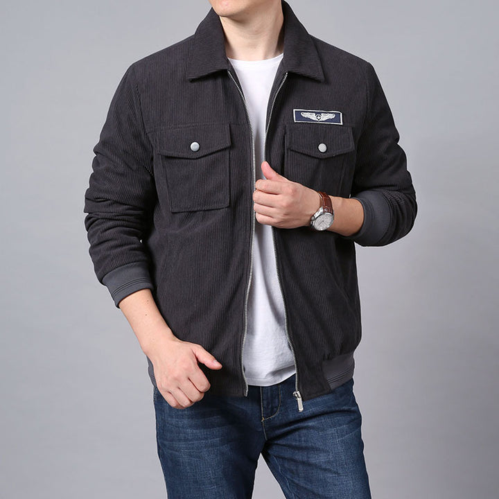 Men's cord jacket in trucker-bomber mix with chest flap pockets Mune Fashion