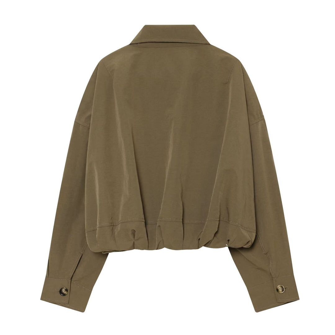 Women Cropped Boxy-Utility-Jacket with Zipper and Drawstring Hem Mune Fashion