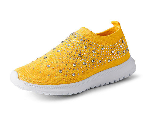 Women knitted slip-on sneakers with rhinestone embellishment and elastic entry Mune Fashion