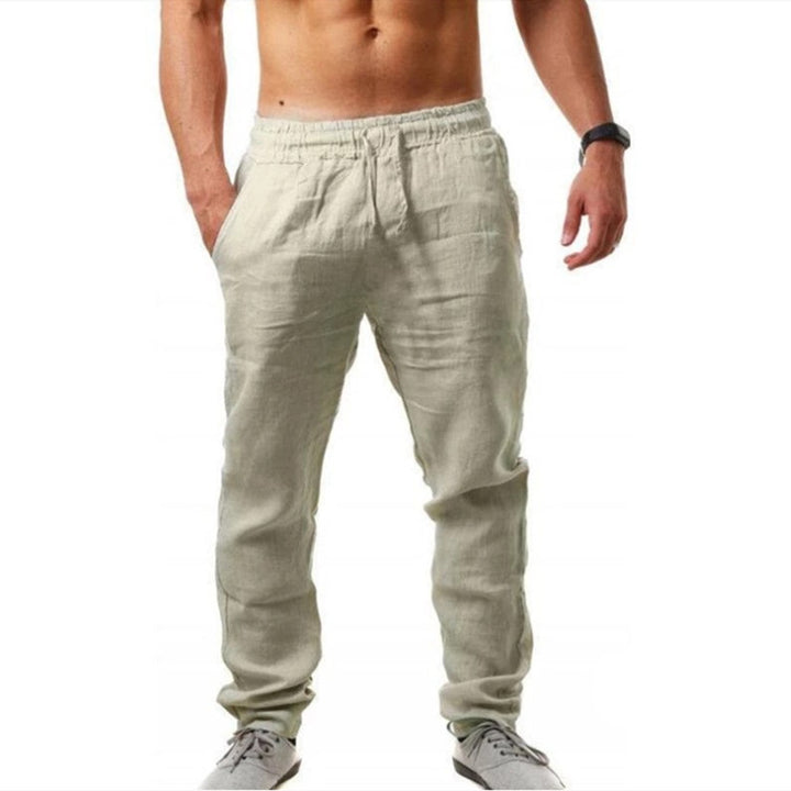 Men's lightweight linen pants with elastic waistband tapered cut Mune Fashion