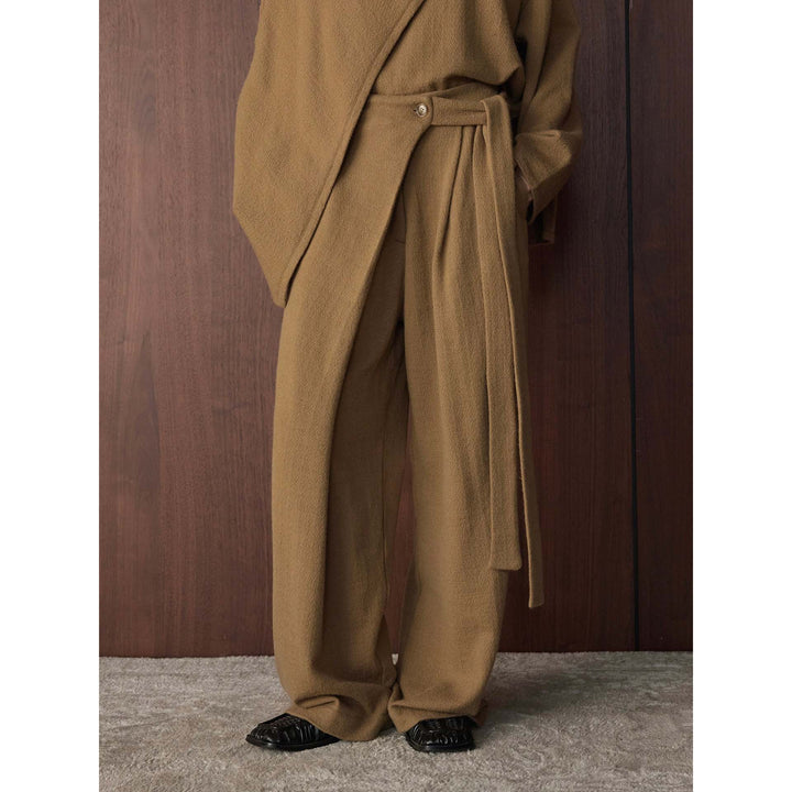Women's High-Waisted Palazzo Pants made of structured wool blend with pleat and tunnel belt Mune Fashion