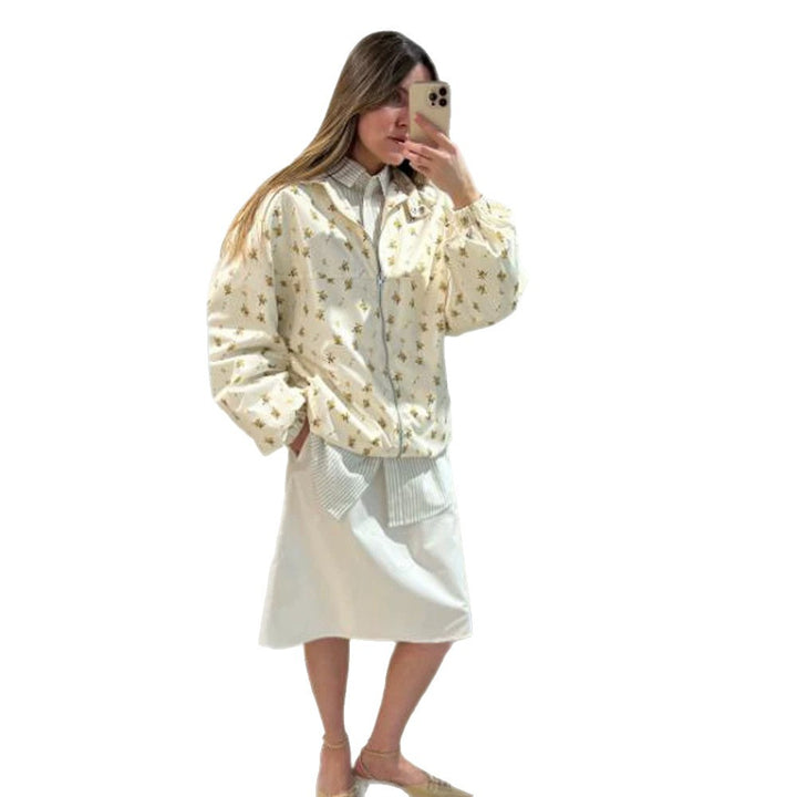 Women's lightweight floral bomber jacket with stand-up collar and elastic hem Mune Fashion